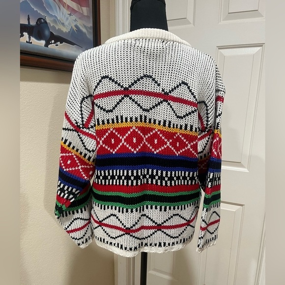 HUNT-CLUB VINTAGE 90s COLORFUL GEOMETRIC STRIPES SWEATER WOMENS SIZE M. - Picture 5 of 7